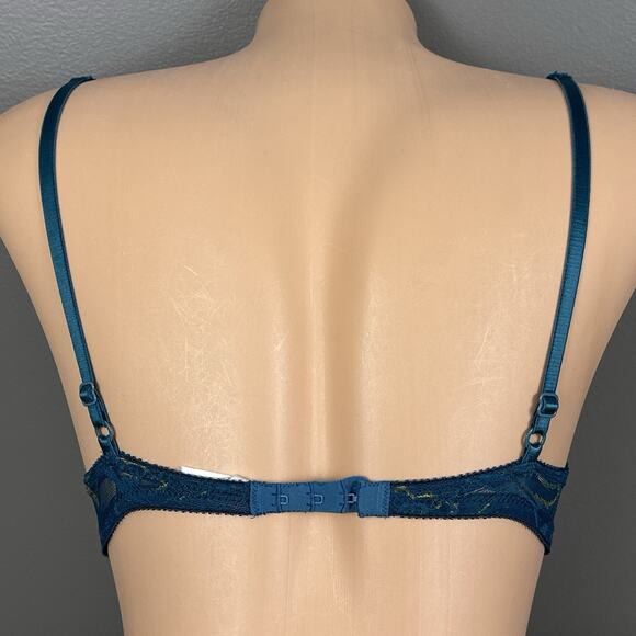 Vintage On Gossamer Bra 90s Padded Lined Push Up 34A Teal Lace Underwire AS IS - Picture 4 of 9